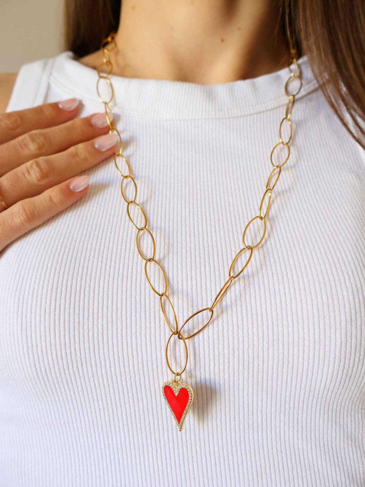 Sautoir coeur rouge